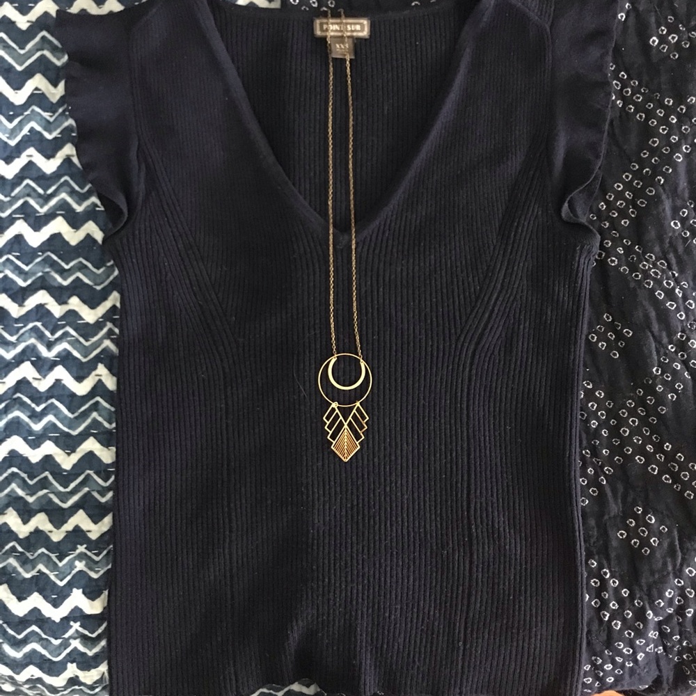 Navy merino flutter sleeve point sur j crew xs